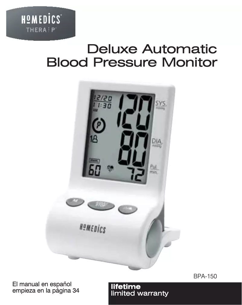 Page 1 of the manual User Manual Homedics BPA-150