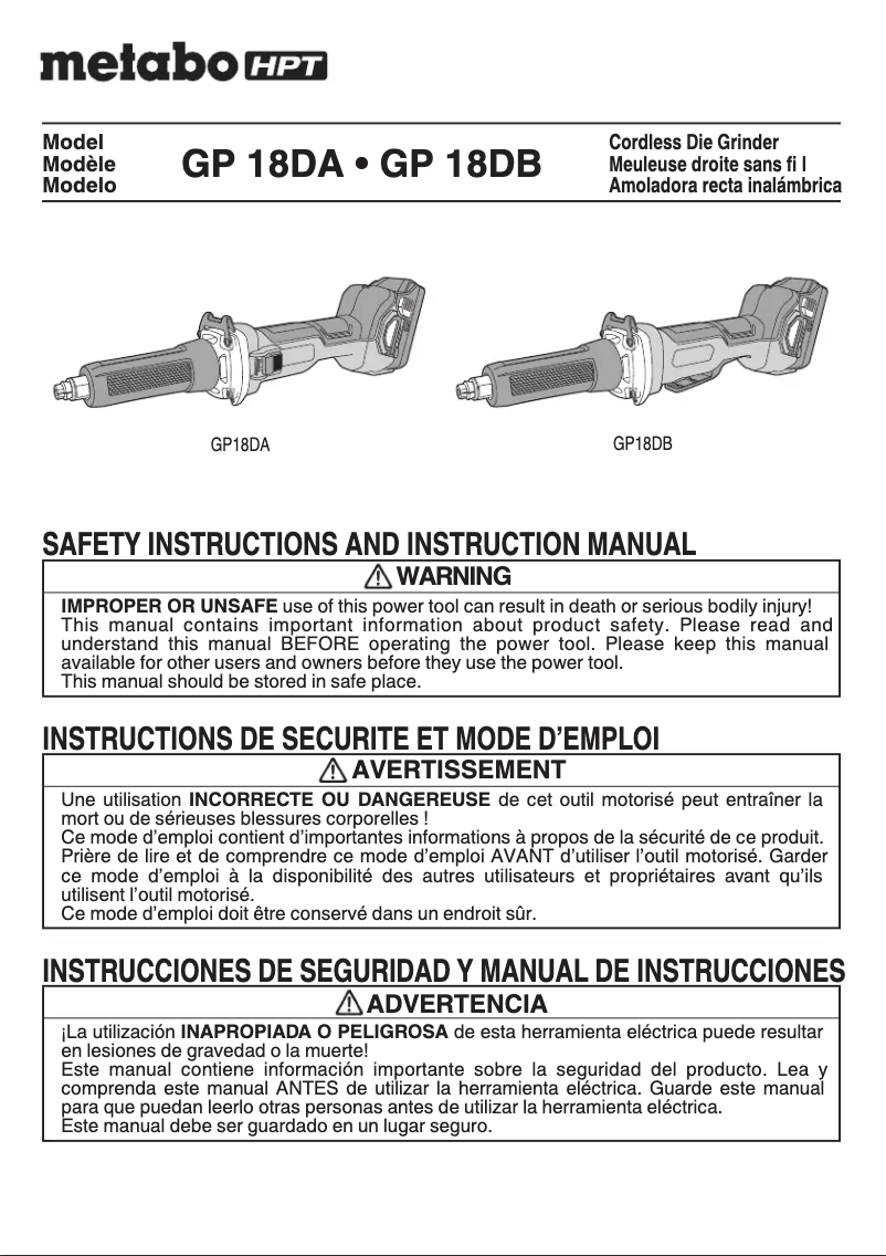 Page 1 of the manual User Manual HiKOKI GP18DA