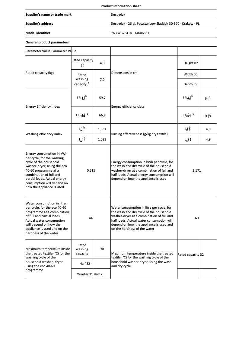 Page 1 of the manual User Manual Electrolux EW7WB764T4