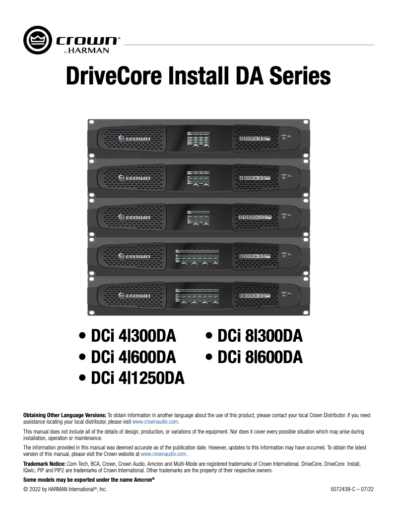 Page 1 of the manual User Manual Crown DCi 8|600DA