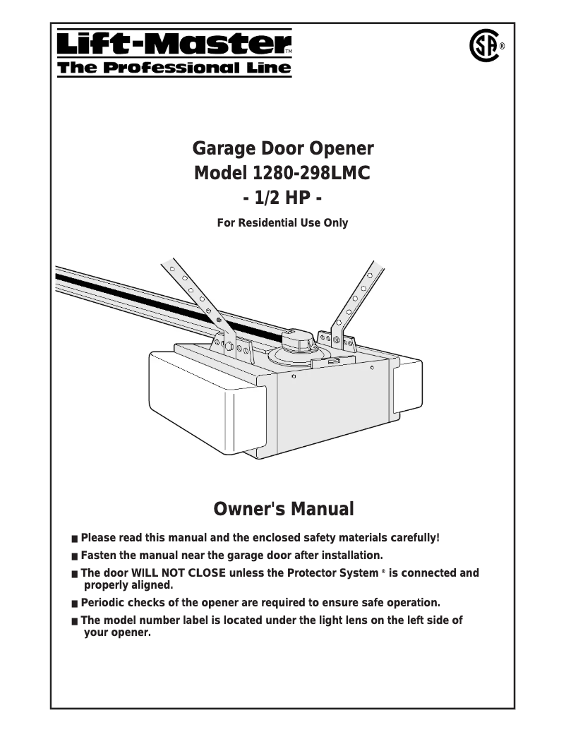 Page 1 of the manual User Manual LiftMaster 1280-298LMC