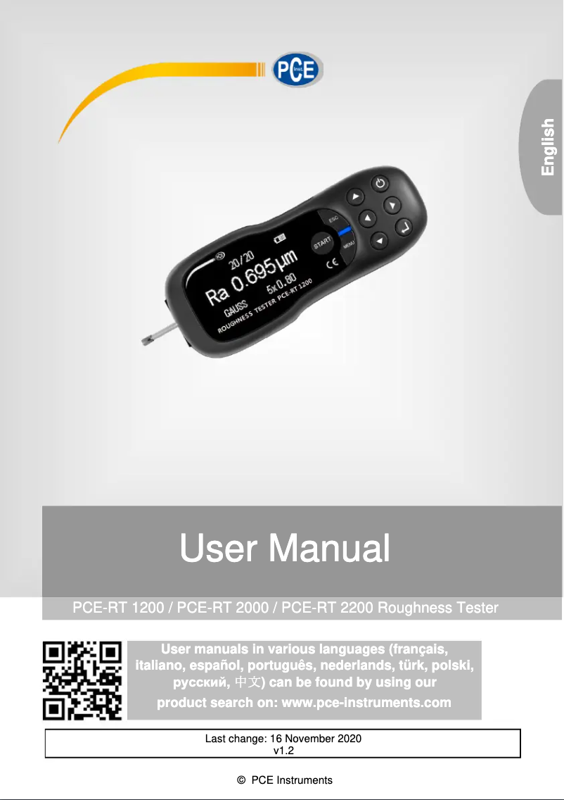 First page image of the manual for PCE-RT 2000