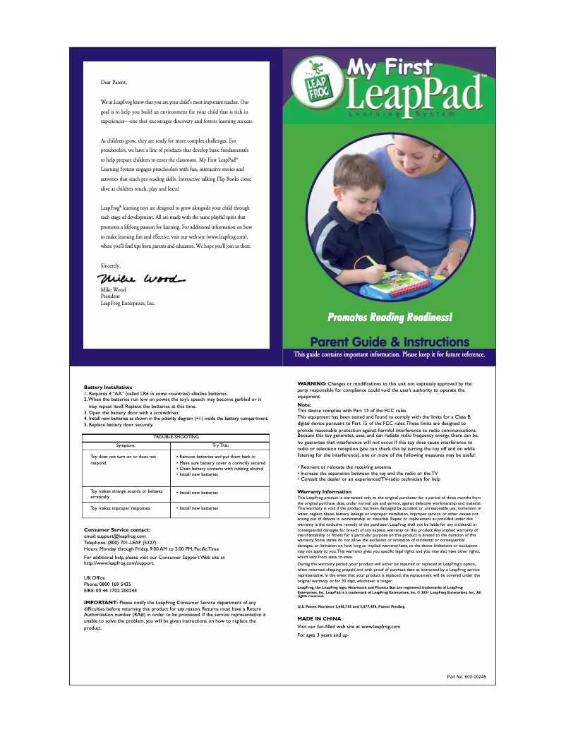 First page image of the manual for My First LeapPad