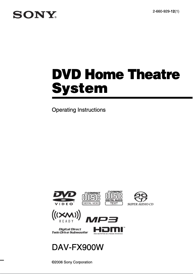 First page image of the manual for DAV-FX900W