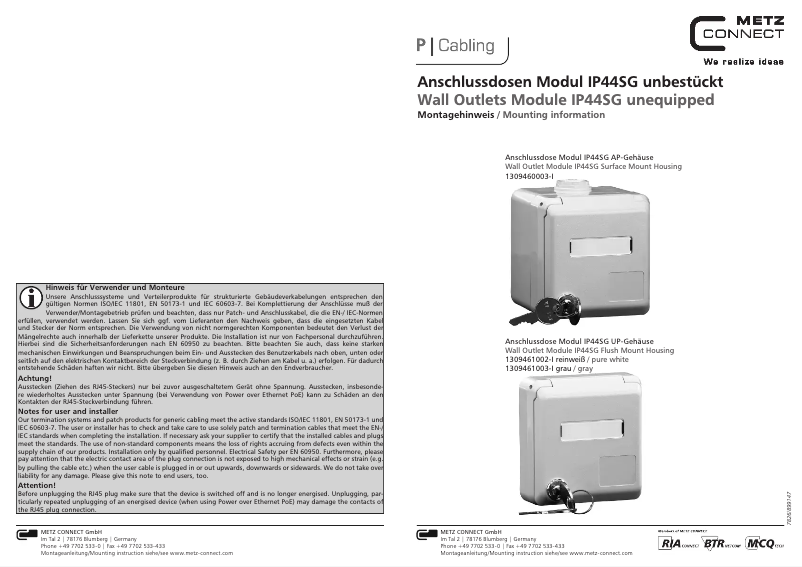 Page 1 of the manual User Manual Metz Connect IP44SG