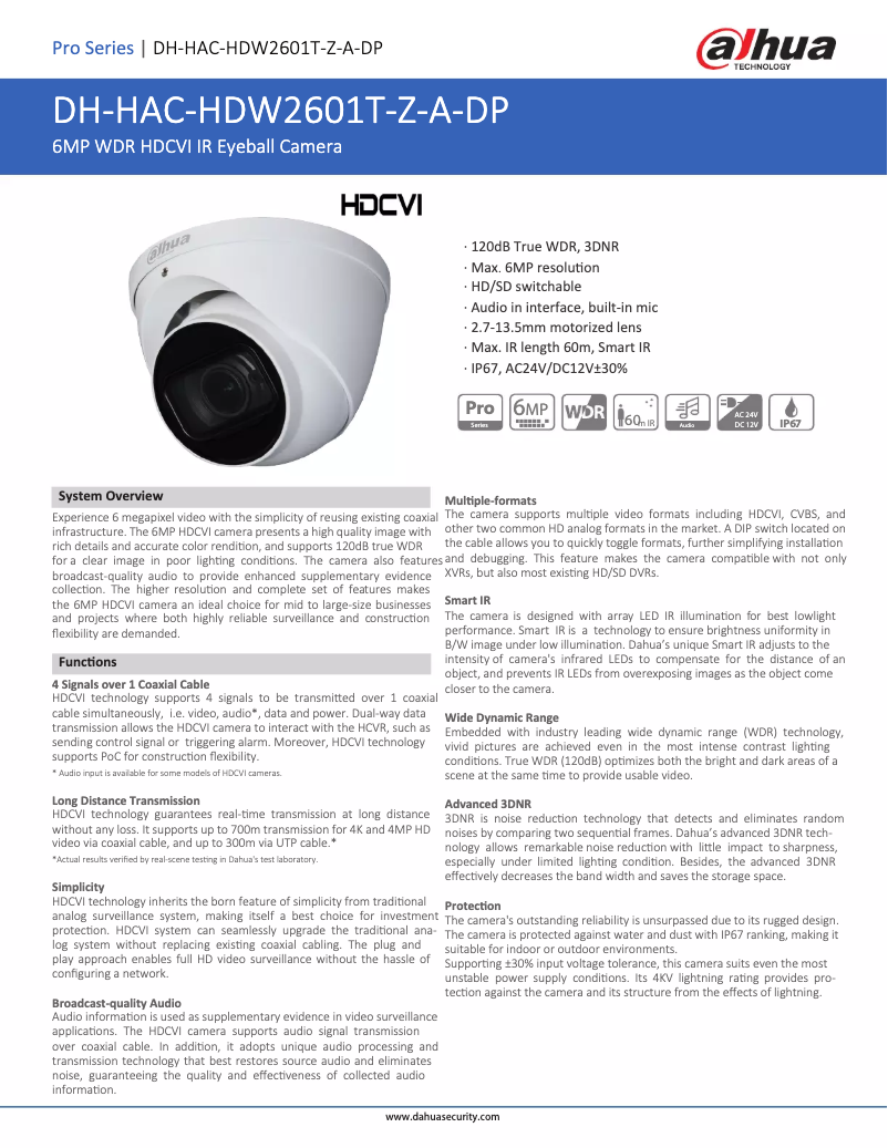 Image de la première page du manuel de l'appareil HAC-HDW2601T-Z-A-DP