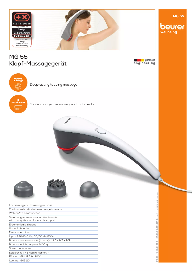 Page 1 of the manual Technical Sheet Beurer MG 55