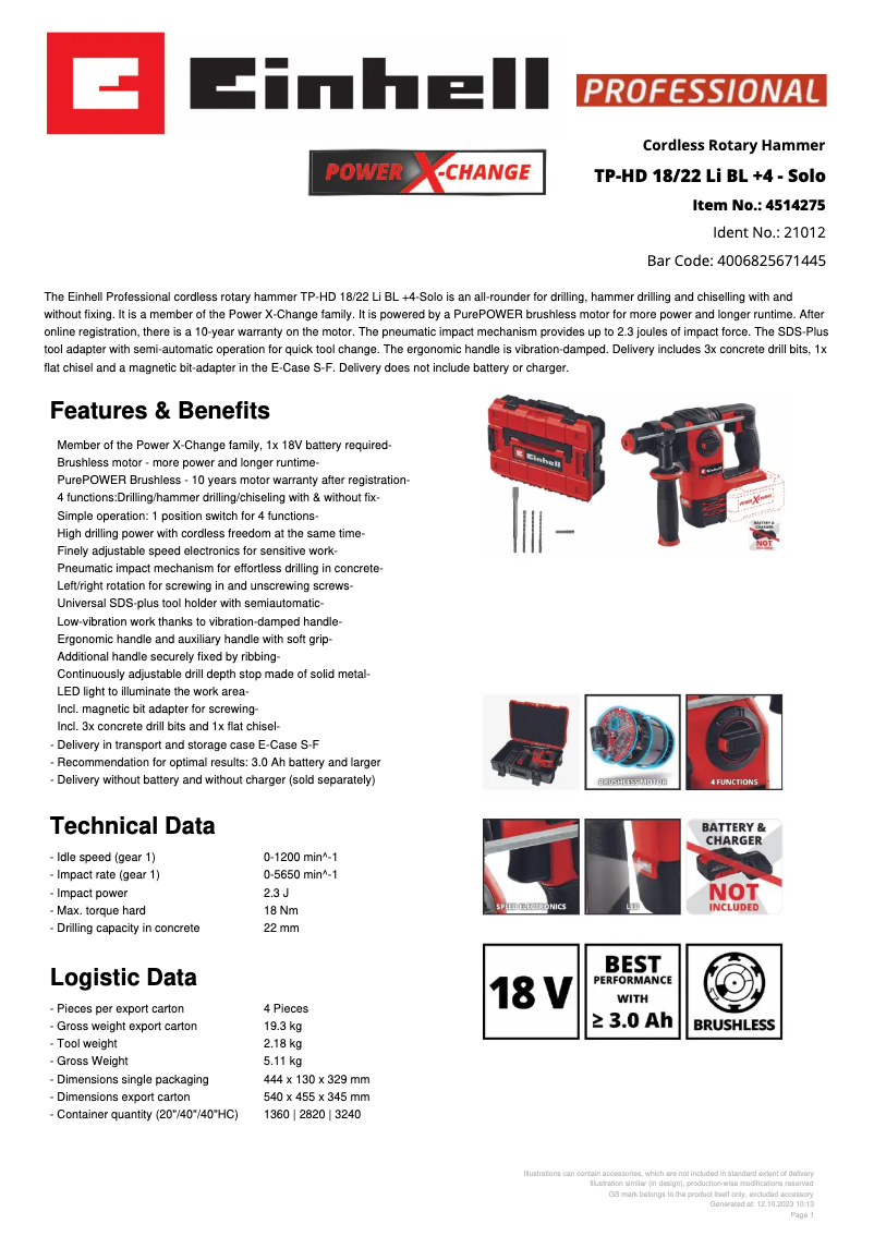 First page image of the manual for TP-HD 18/22 Li BL