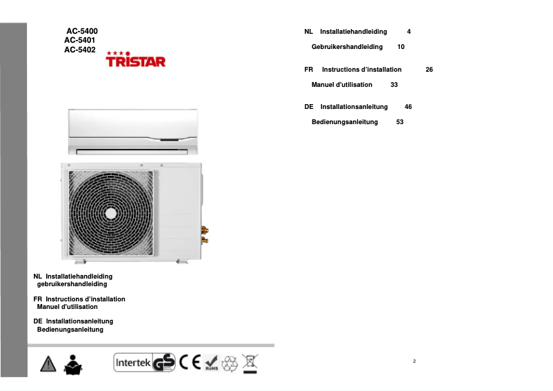 Page 1 of the manual User Manual TriStar AC-5401