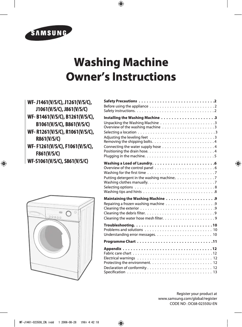 Page 1 of the manual User Manual Samsung WF-B1261