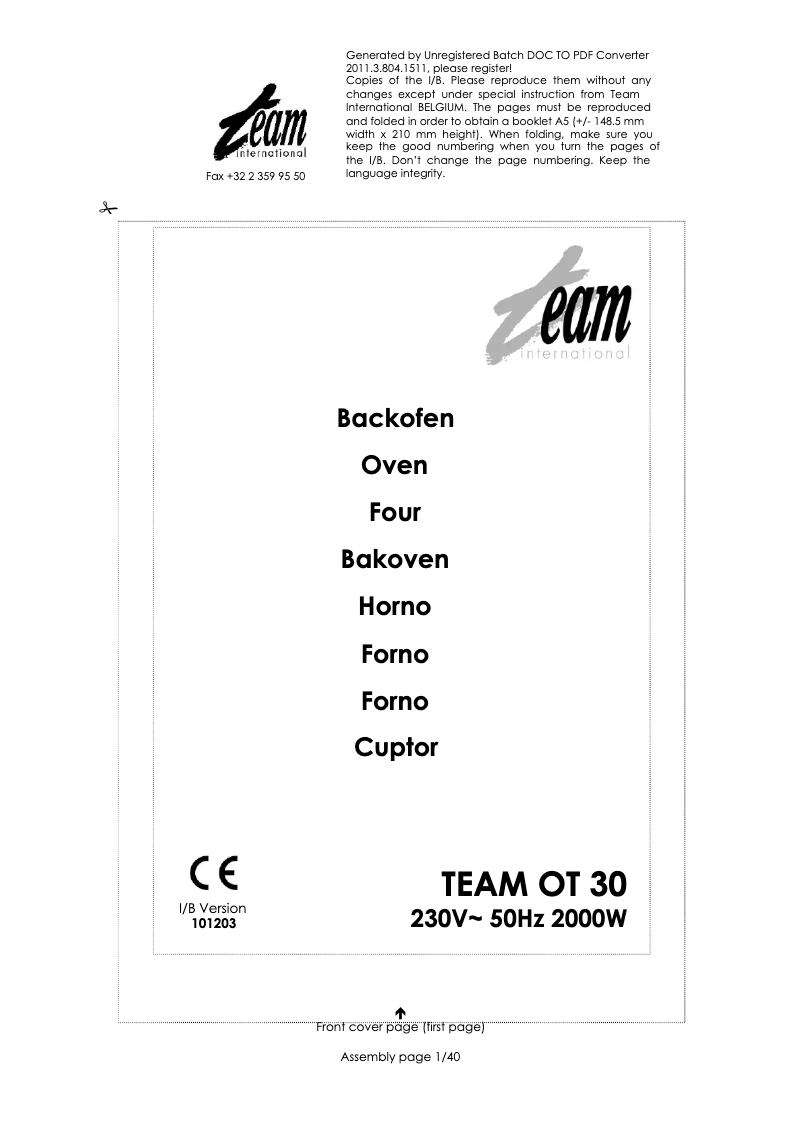 Image de la première page du manuel de l'appareil OT 30