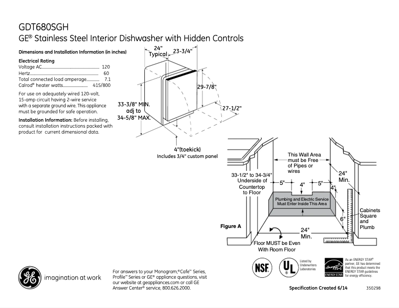 Page 1 of the manual Technical Sheet GE GDT680SGHBB