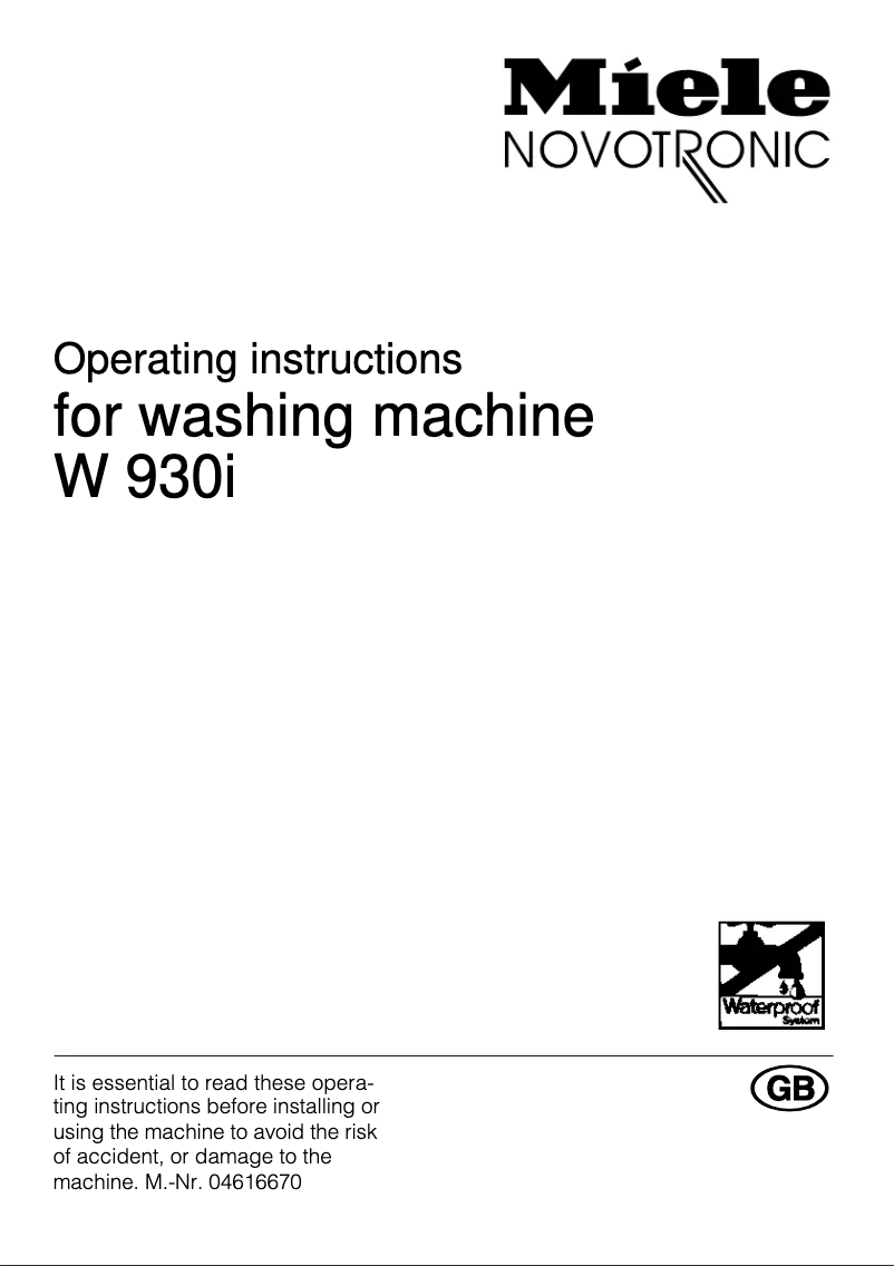 Page 1 of the manual User Manual Miele W 930