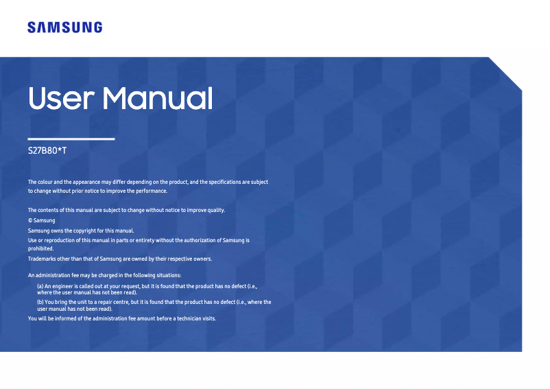 Page 1 of the manual User Manual Samsung S27B800TGU