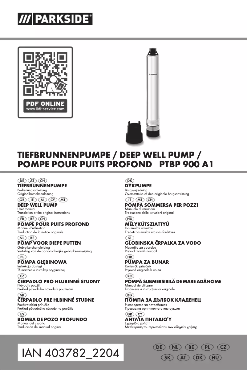 Page 1 of the manual User Manual Parkside PTBP 900 A1