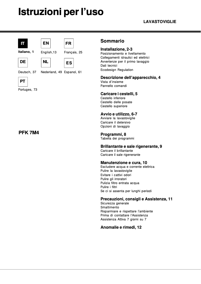 First page image of the manual for PFK 7M4B