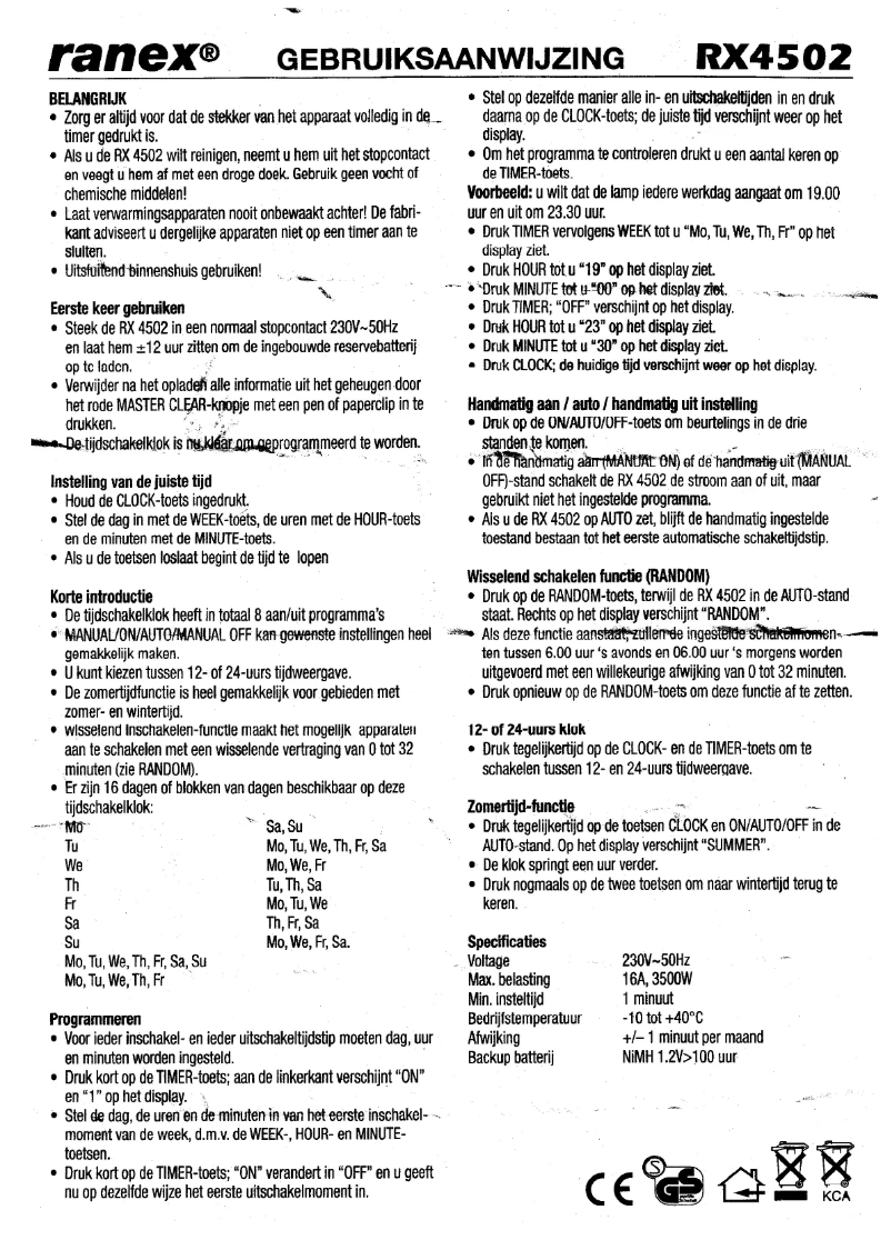 Page 1 of the manual User Manual Ranex RX4502