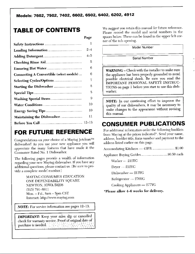 First page image of the manual for 6602