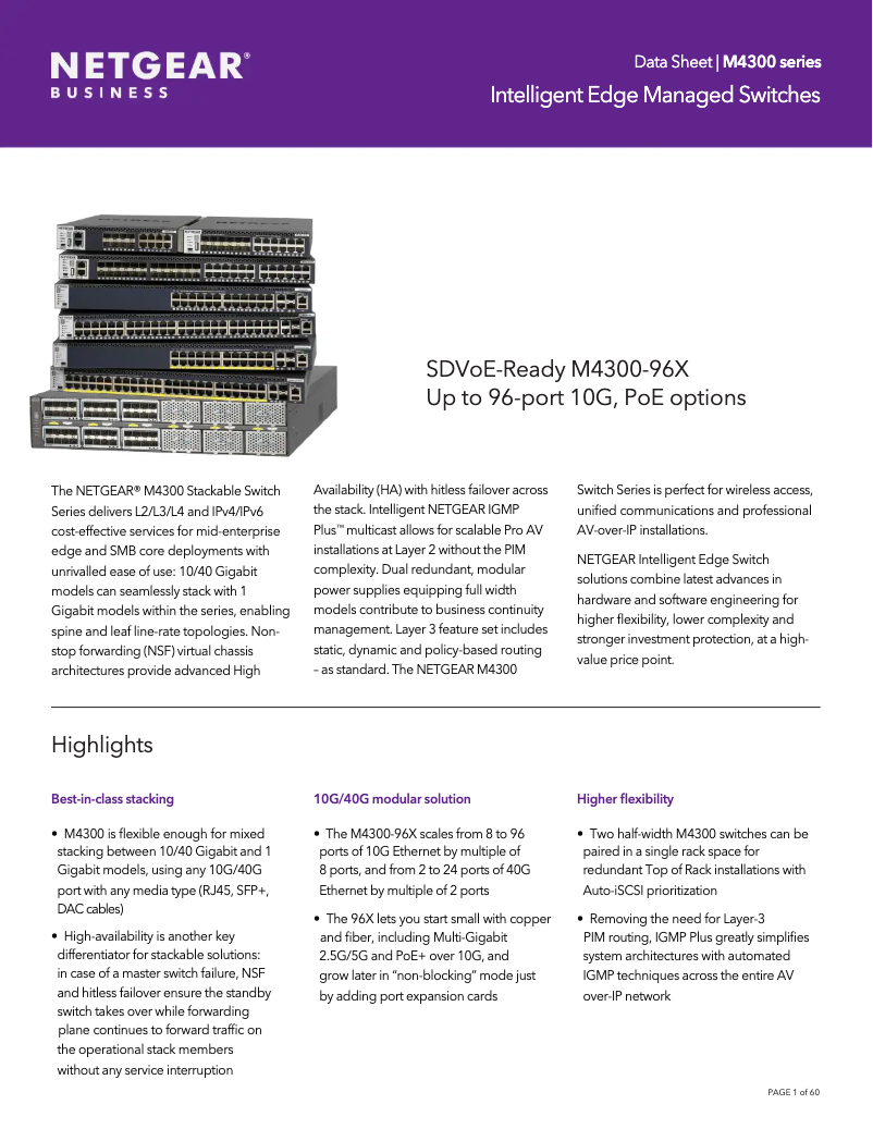 Page 1 of the manual Technical Sheet Netgear M4300-48XF