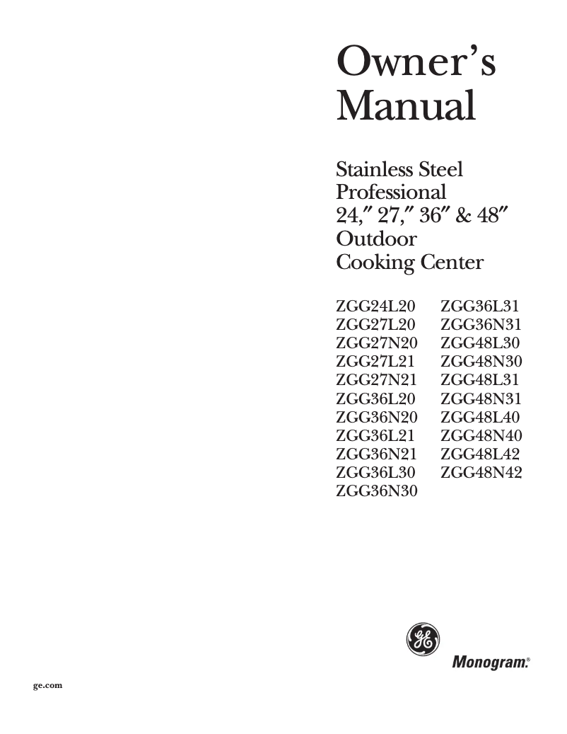 Page 1 of the manual Use and Maintenance Manual GE ZGG36L20CSS