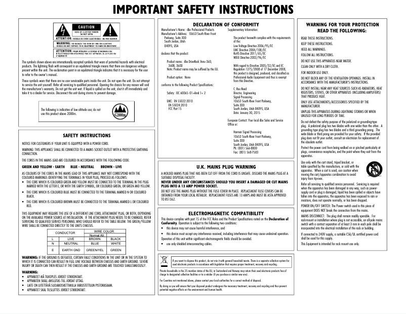 Page 1 of the manual Safety Instructions DBX DriveRack Venu360