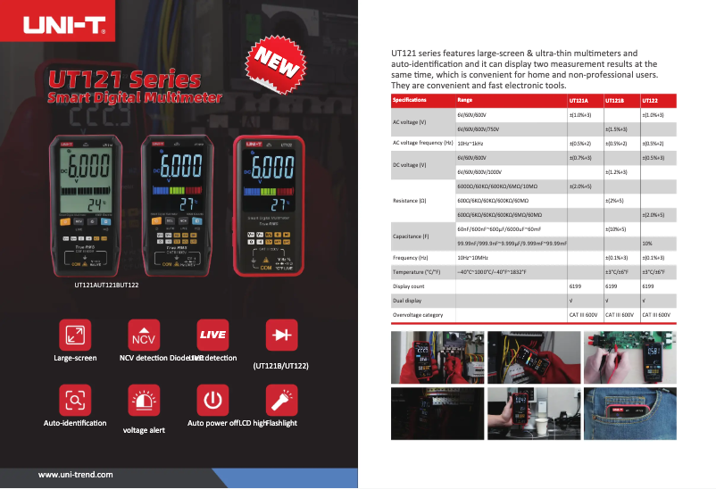 Page 1 de la notice Fiche technique Uni-T UT122