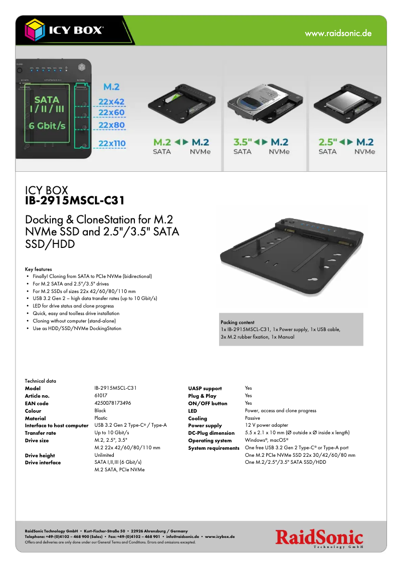 Page 1 of the manual Technical Sheet Icy Box IB-2915MSCL-C31