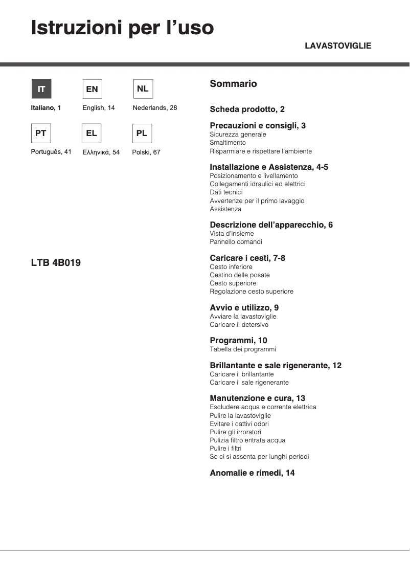 Page 1 of the manual User Manual Hotpoint LTB 4B019