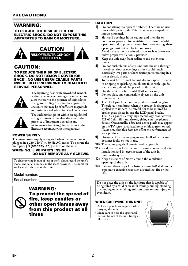Page 1 of the manual User Manual Funai LT8-M40BB