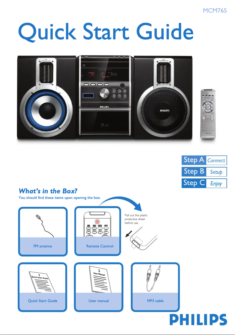Page 1 of the manual Quick Start Guide Philips MCM765