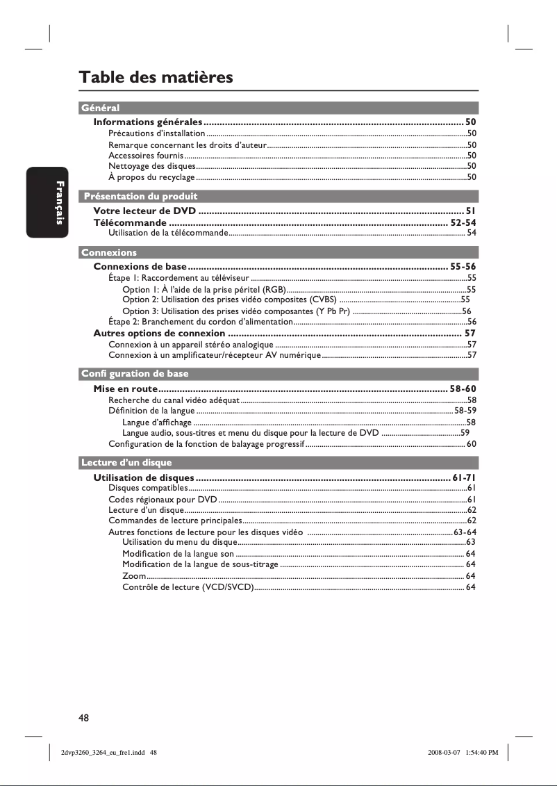 First page image of the manual for DVP3260