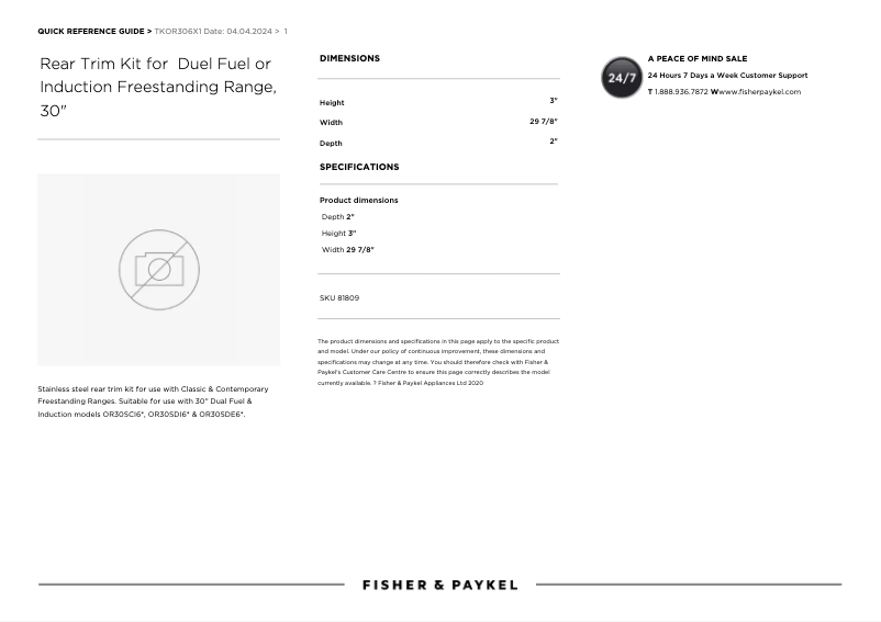 Page 1 of the manual User Manual Fisher & Paykel TKOR306X1