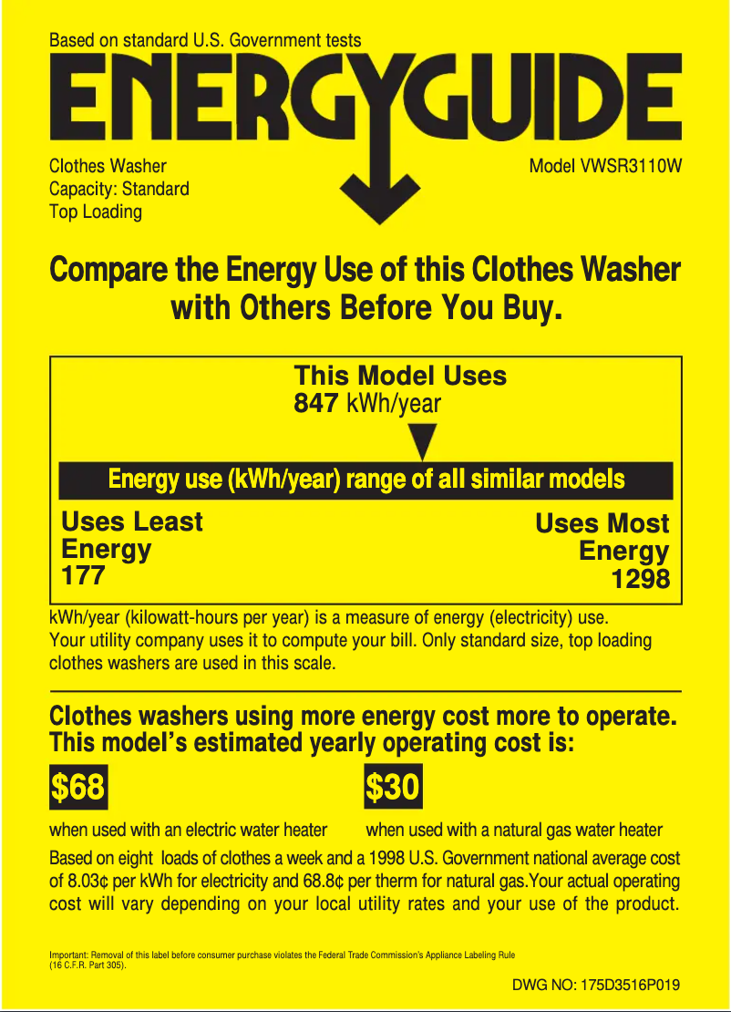 First page image of the manual for VWSR3110WAA
