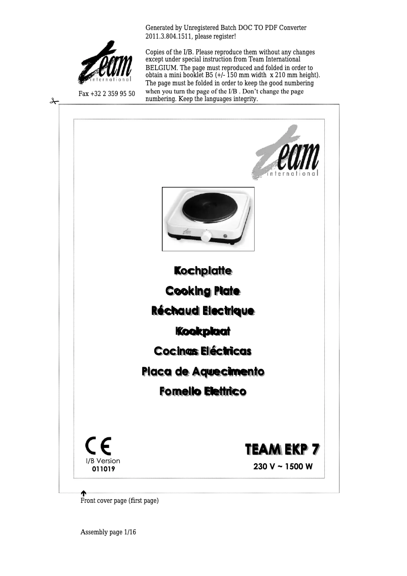 First page image of the manual for EKP 7