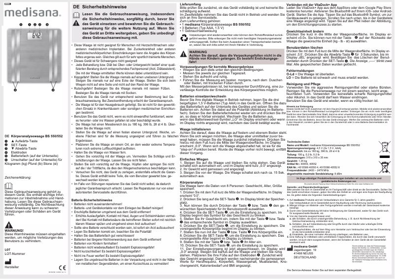 Page 1 of the manual User Manual Medisana BS 550 Connect