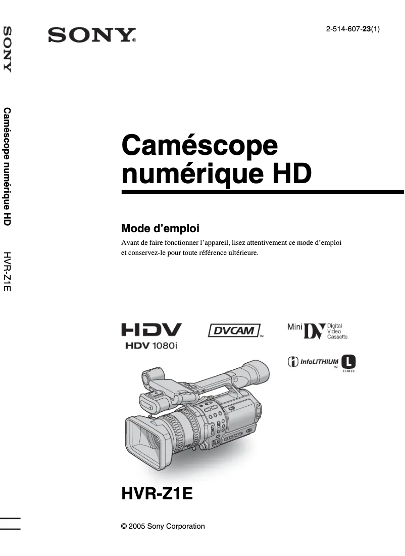 Page 1 of the manual User Manual Sony HVR-Z1E
