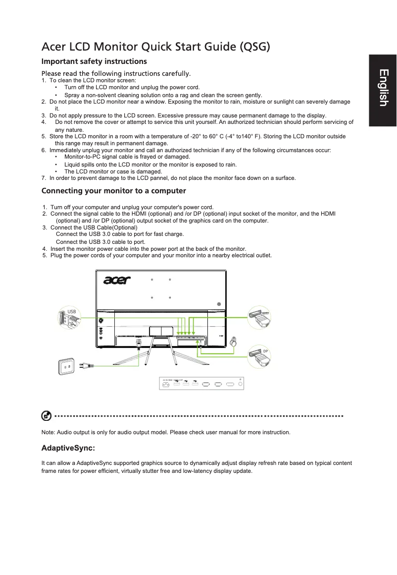 Page 1 of the manual Quick Start Guide Acer ET322QKC