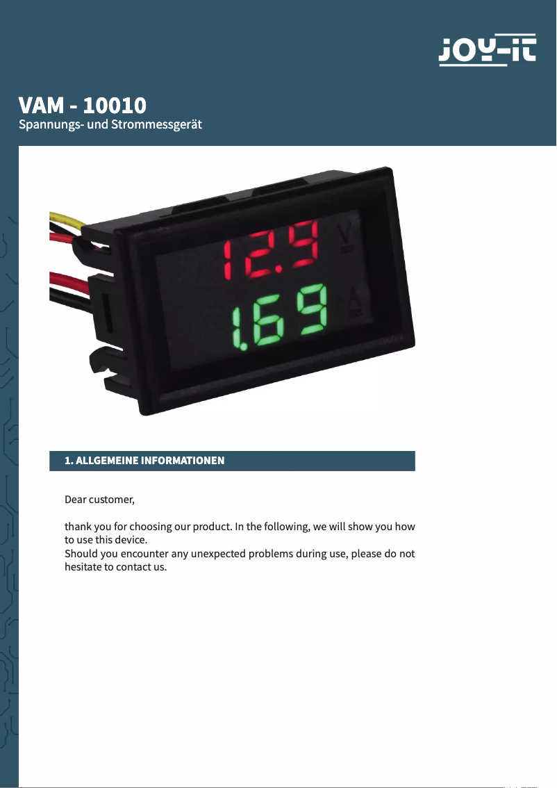 First page image of the manual for VAM-10010