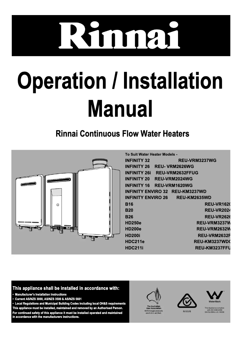 Page 1 of the manual User Manual Rinnai Infinity 16