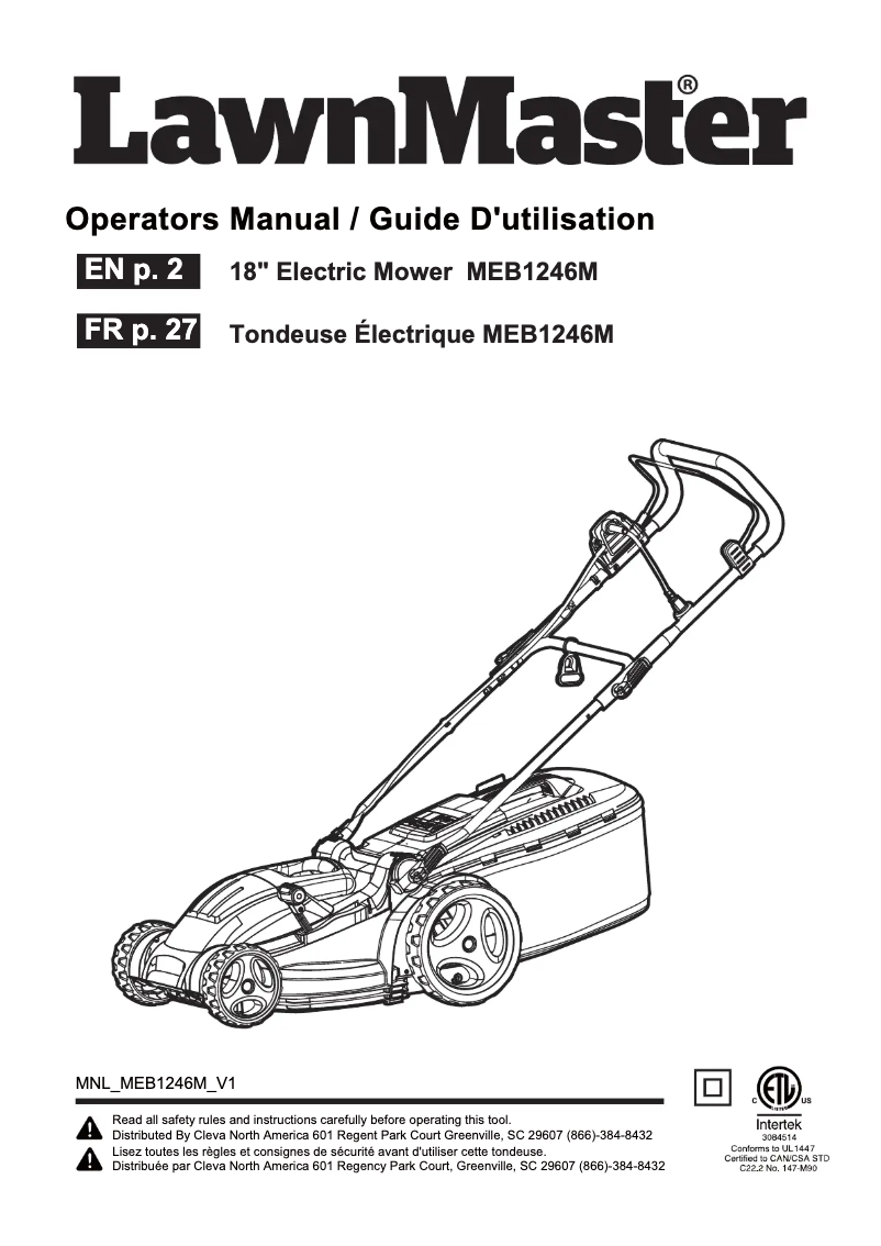 First page image of the manual for MEB1246M
