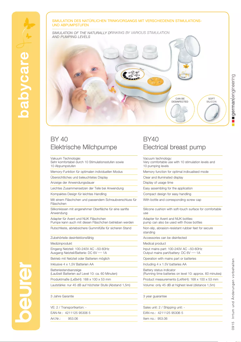 Page 1 of the manual Technical Sheet Beurer BY 40