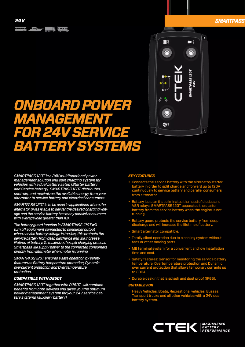 Page 1 of the manual Technical Sheet Ctek Smartpass 120T