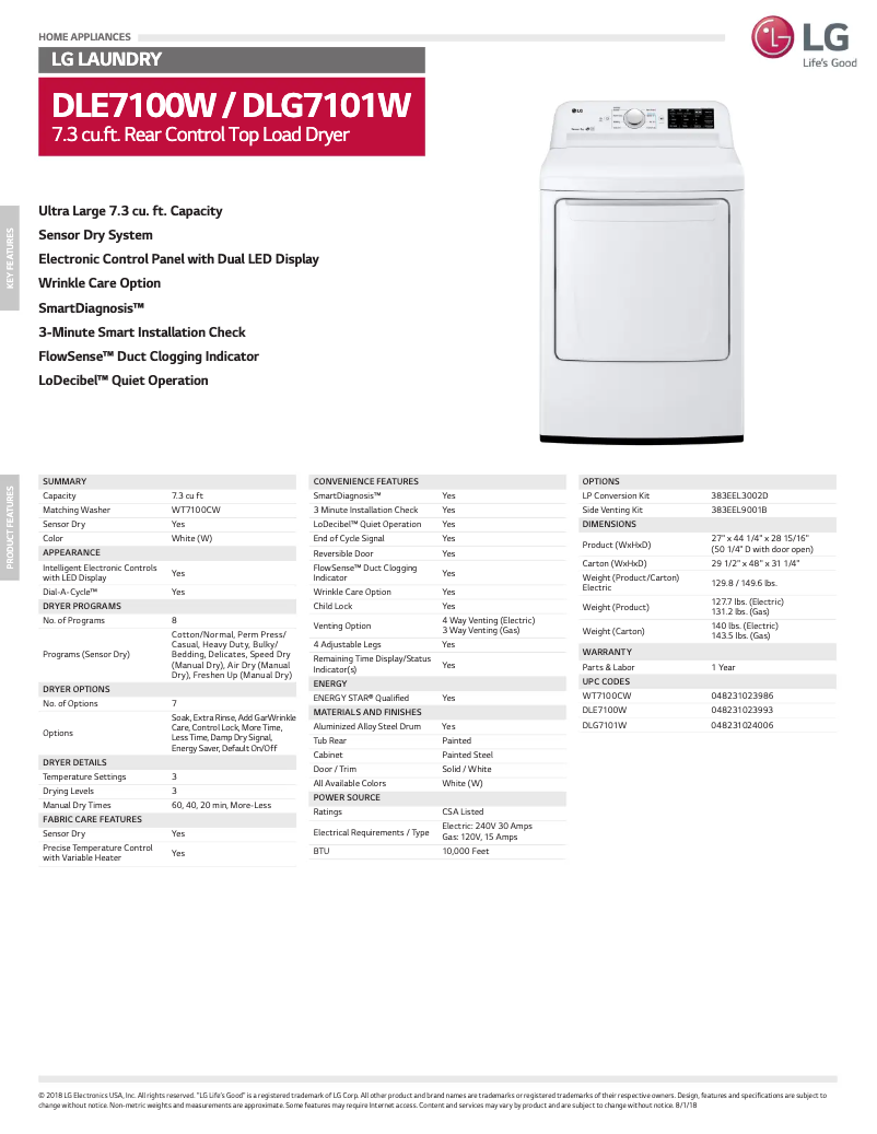 First page image of the manual for DLE7100W