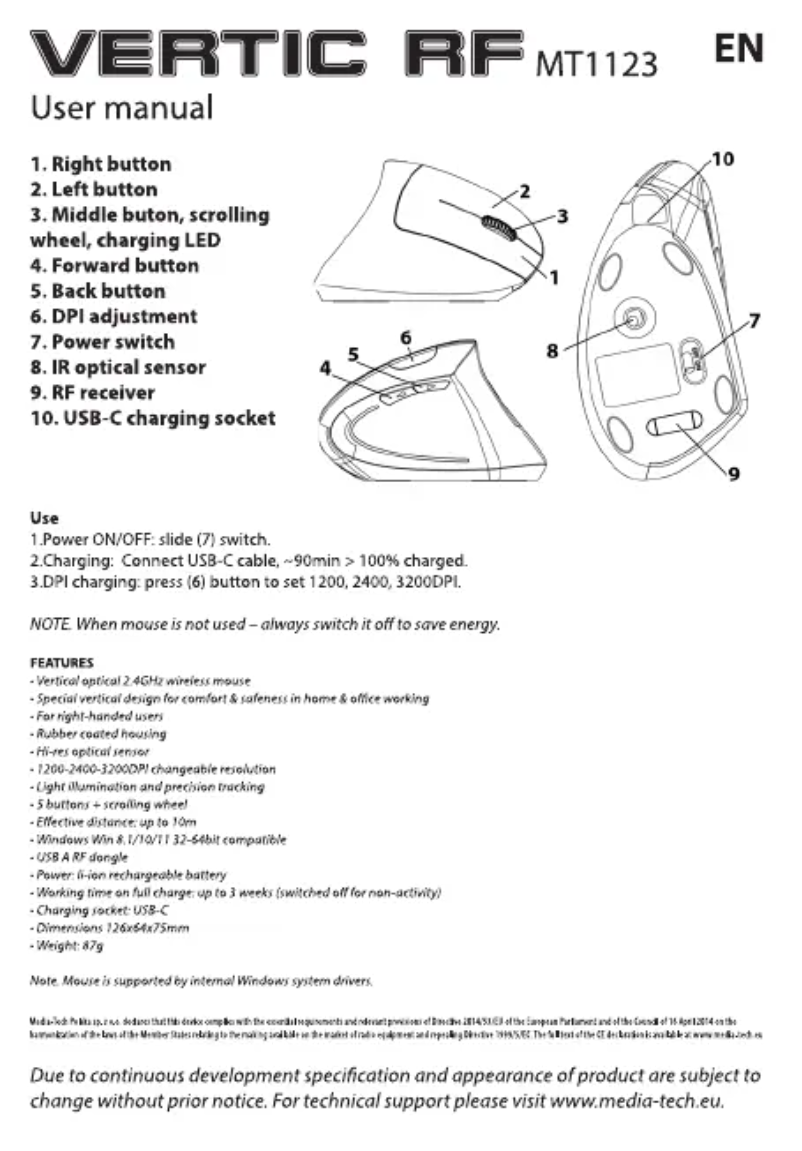 First page image of the manual for VERTIC RF MT1123
