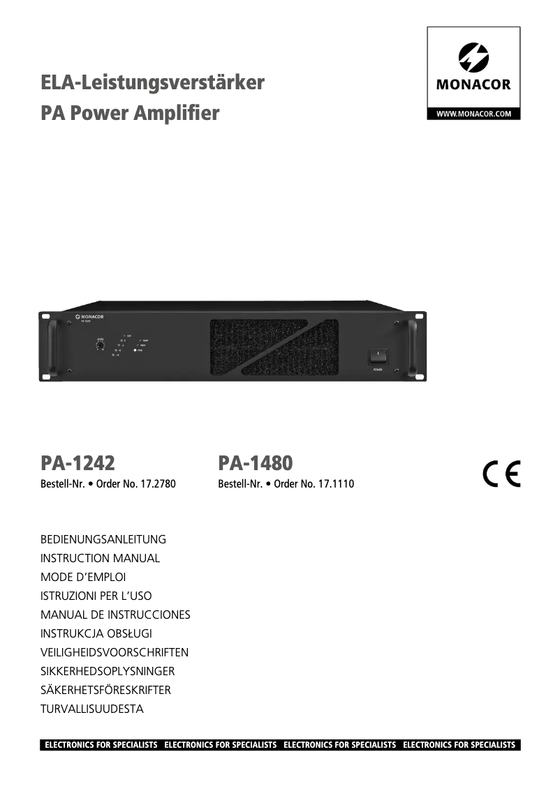 First page image of the manual for PA-1480