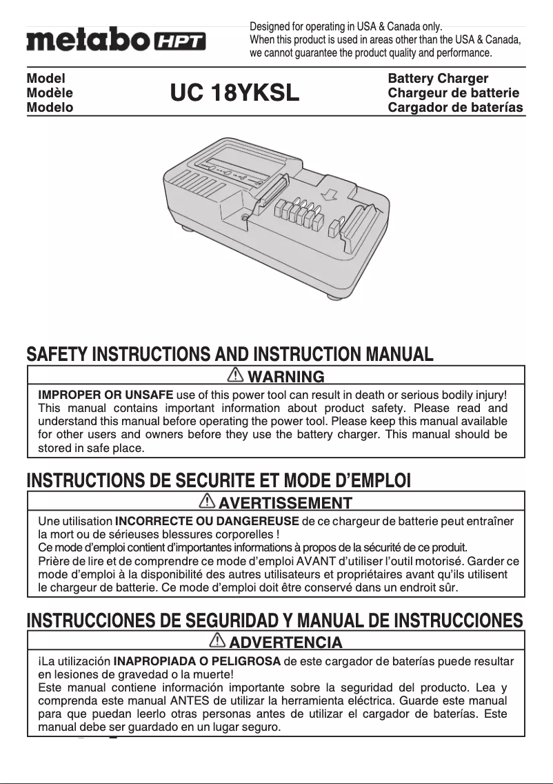 Page 1 of the manual User Manual Metabo UC 18YKSL