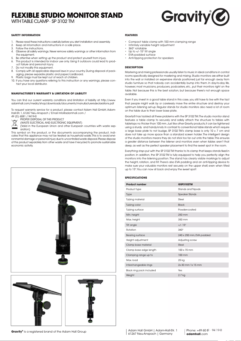 First page image of the manual for SP 3102 TM