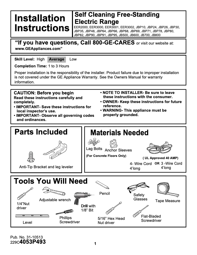 First page image of the manual for Profile JBP90TFWW