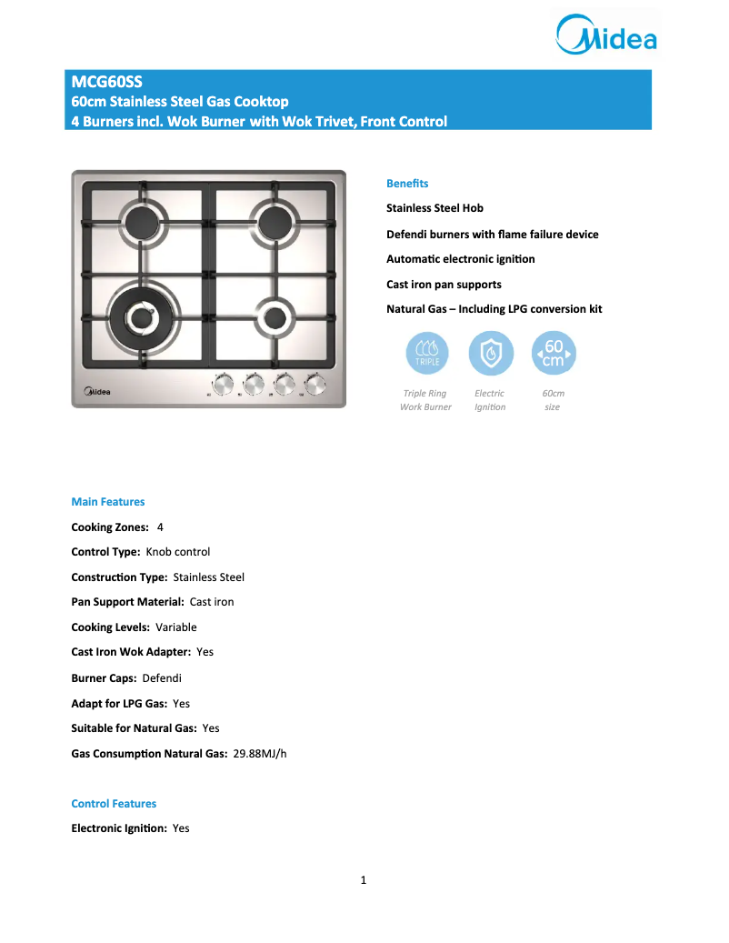 Page 1 of the manual Technical Sheet Midea MCG60SS