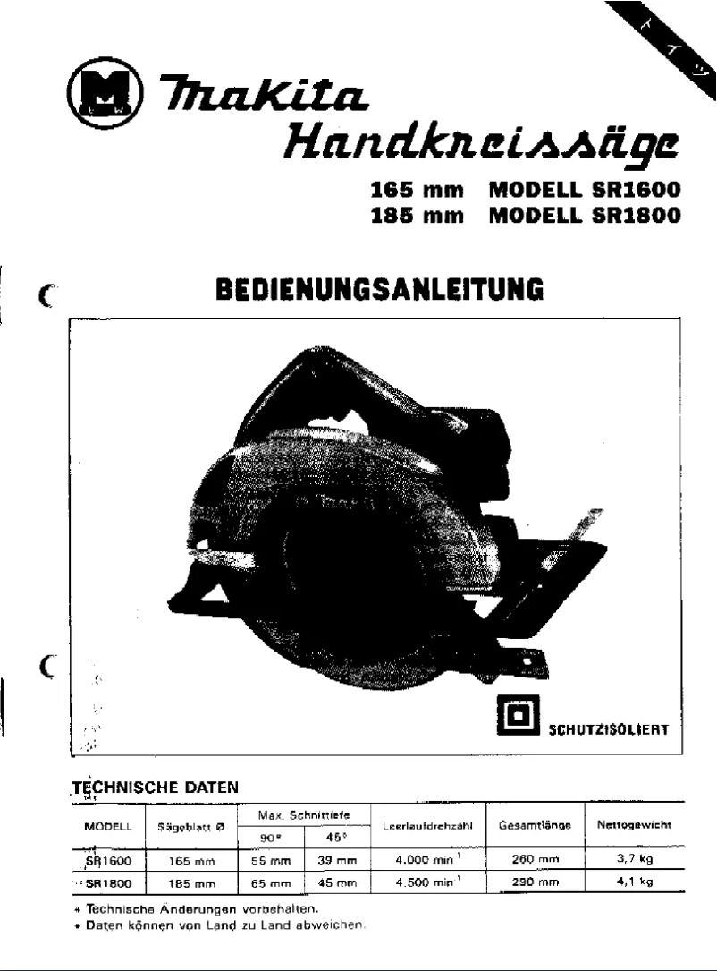 Page 1 of the manual User Manual Makita SR1600